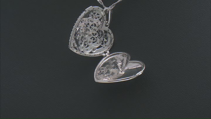 White Diamond Rhodium Over Sterling Silver Heart Locket Pendant With 18" Singapore Chain 0.45ctw Video Thumbnail